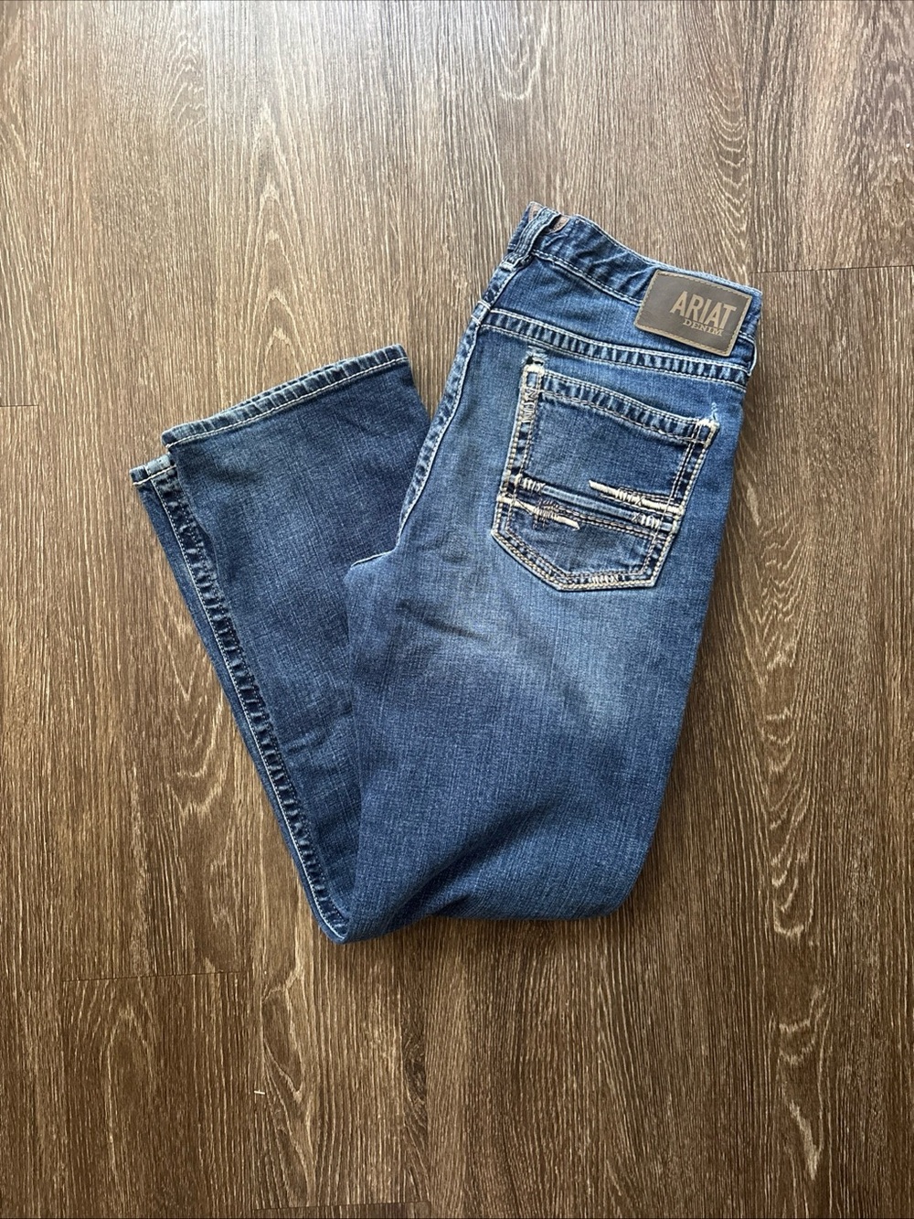 Ariat M4 Men’s Jeans Relaxed Boot Cut 34x31 Dark Wash Distressed Western Denim